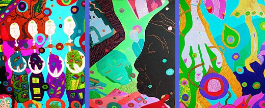 Kombination von 3 Acrylgem&auml;lden - combination of 3 acrylic paintings by Rosie Jackson